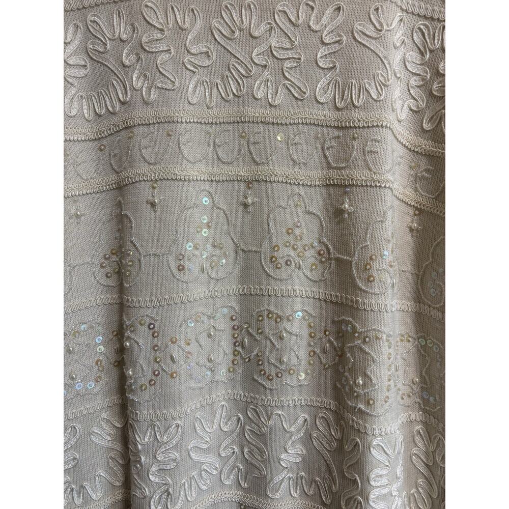 Vintage Alfred Dunner Cream Wool Blend Sequin Beaded Sweater Grannycore Size L - Picture 3 of 7